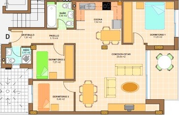Plano orientativo, se alquila sin muebles, de la vivienda Tipo I
